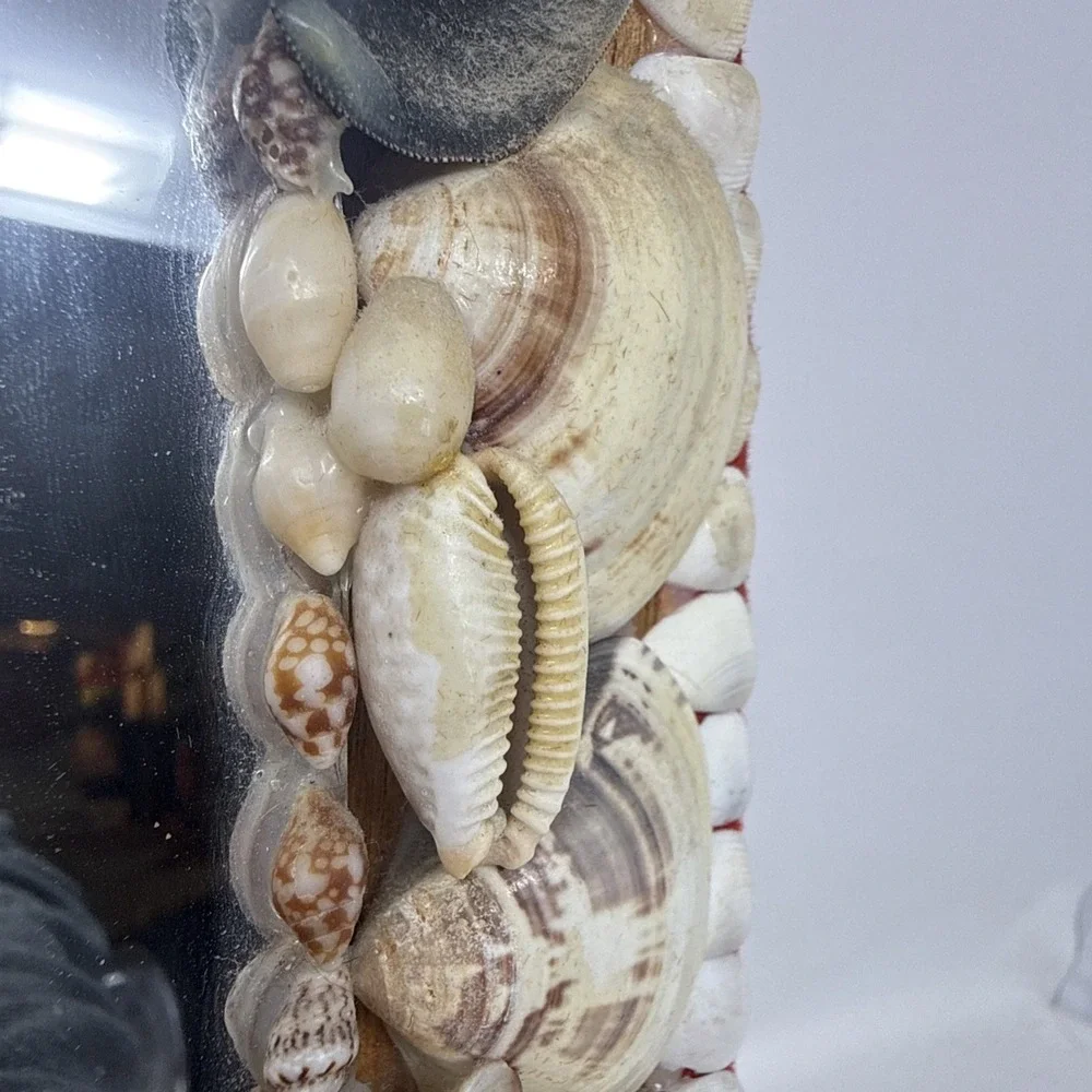 Vintage Oval Seashell Frame Wall Mirror 11.5X8.75 In Beach Damage Areas
